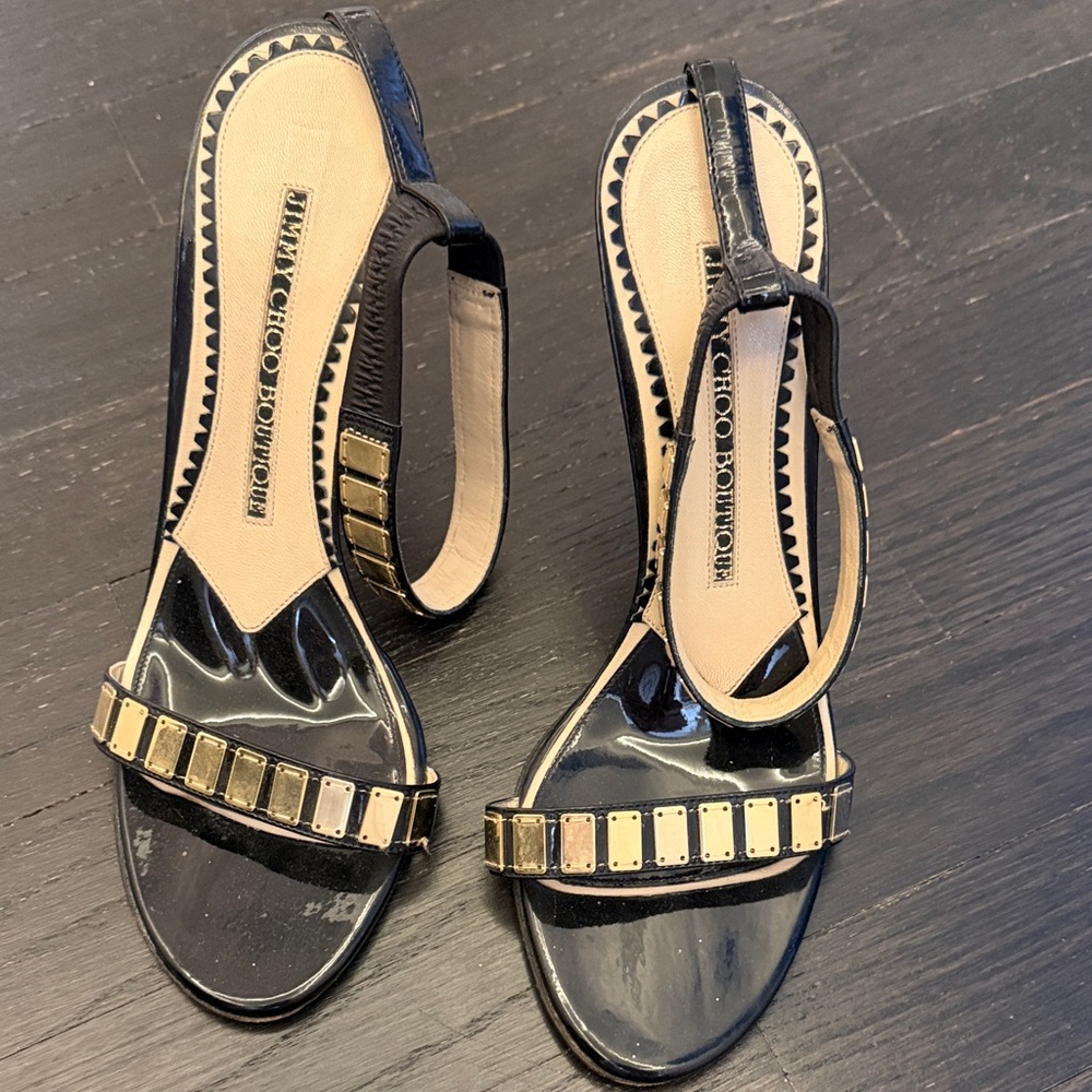 Jimmy Choo Black and Gold Heels